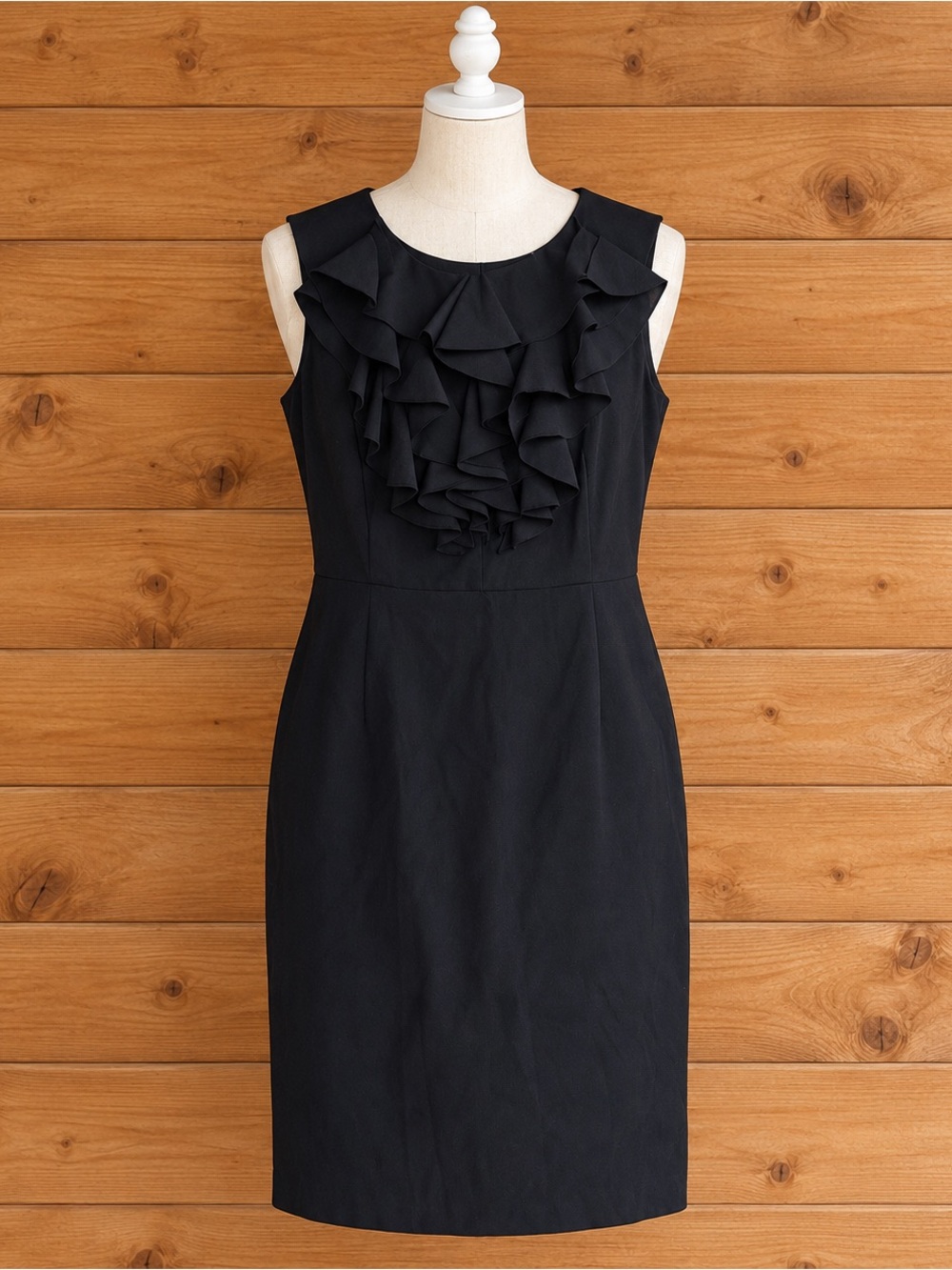 Emma&Michele Black Sleeveless knee length cocktail Ruffle-Front Sheath Dress 16